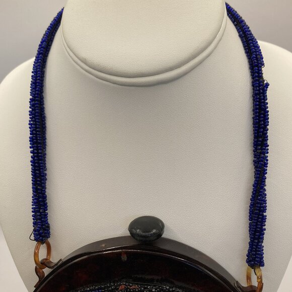 Hand Beaded and Sewn Beaded Bag/Purse wit Tortoise Shell Frame Antique Victorian - Picture 7 of 10